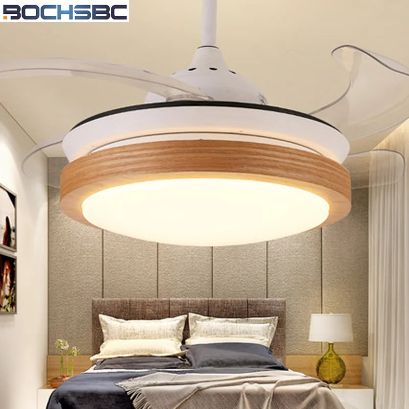 

BOCHSBC Invisible Fan Light Living Room Dining Room Bedroom Decoration Ceiling Fan Light Modern Minimalist Wood LED Fan Lights