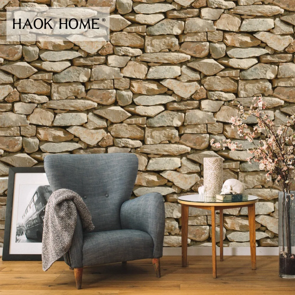 HaokHome винтажные 3D каменные обои в рулонах цвета хаки кирпичная виниловая