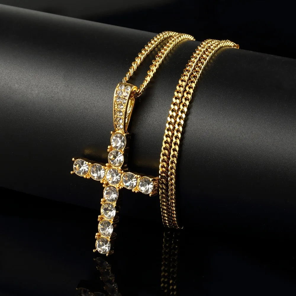 2018 Новая мода Личность высокое качество властный Золотой Кристалл крест кулон