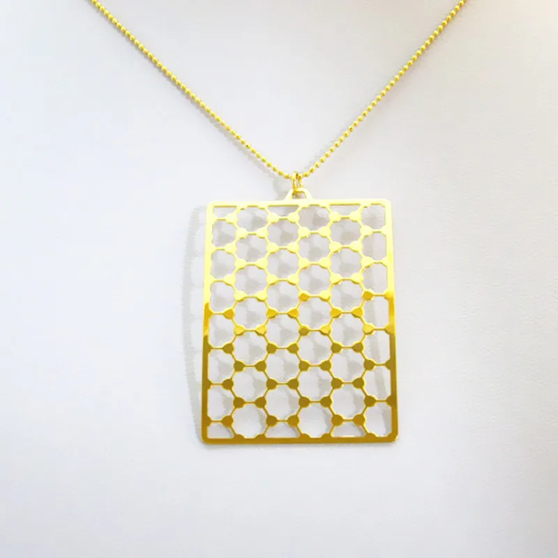 Drop shipping Geometry Graphene structure necklace chemistry Hexagonal statement pendant Gold/Silver plated With 50cm ball chain | Украшения