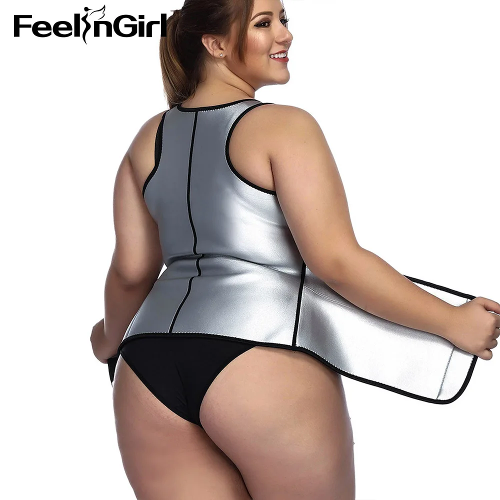 FeelinGirl Neoprene Sauna Vest Body Shaper Slimming Waist Trainer Shapers Fajas PU Silver Adjustable Workout Shapewear-C | Женская