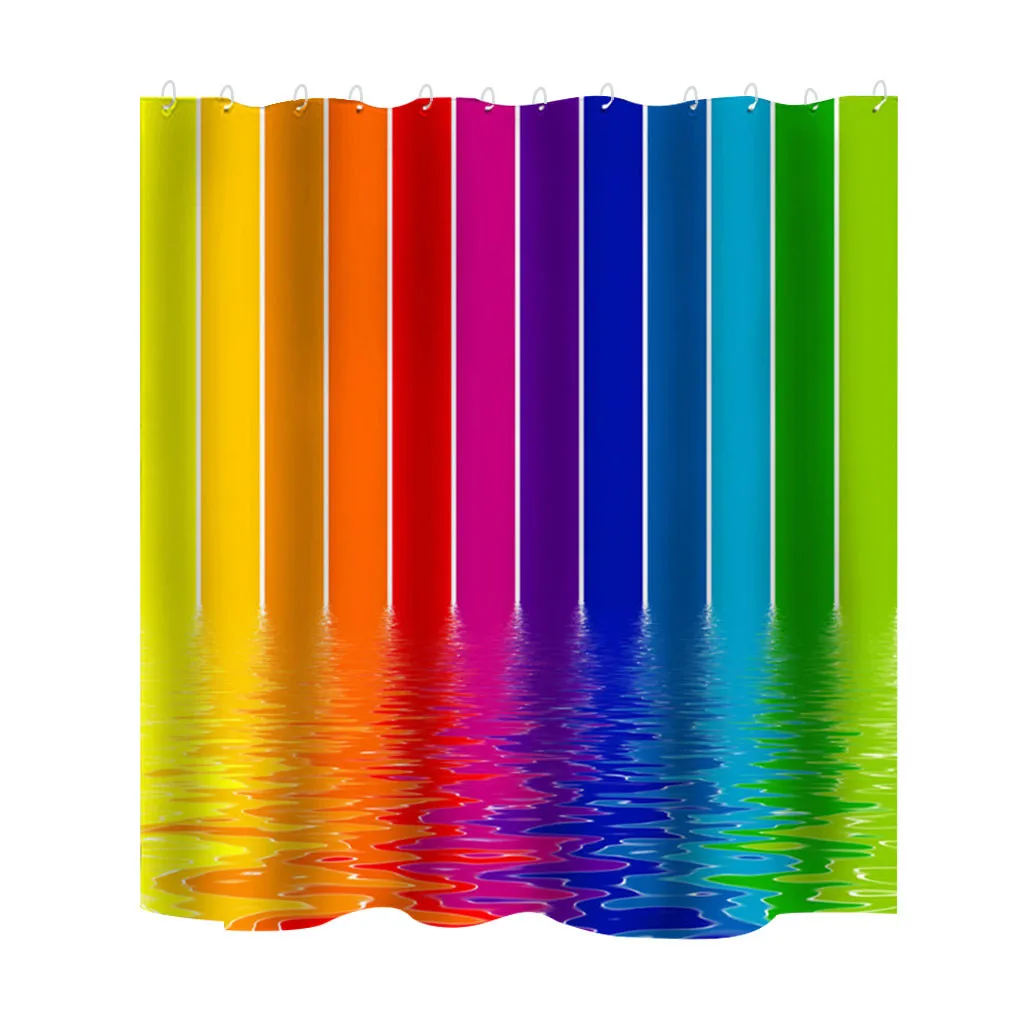 

Machine washable Popular Waterproof Shower Curtain With 12 Hooks Printed 180x180cm Chromatic stripe Shower Curtain Z30613