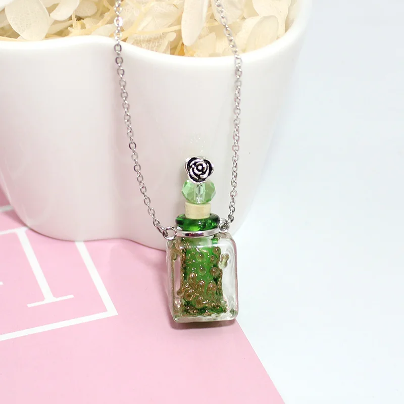 Green 1 шт духи из муранского стекла ожерелье светящиеся Ароматические флаконы ювелирные изделия квадратное ароматическое ожерелье эфирные масла диффузоры ожерелья - Окраска металла: Green