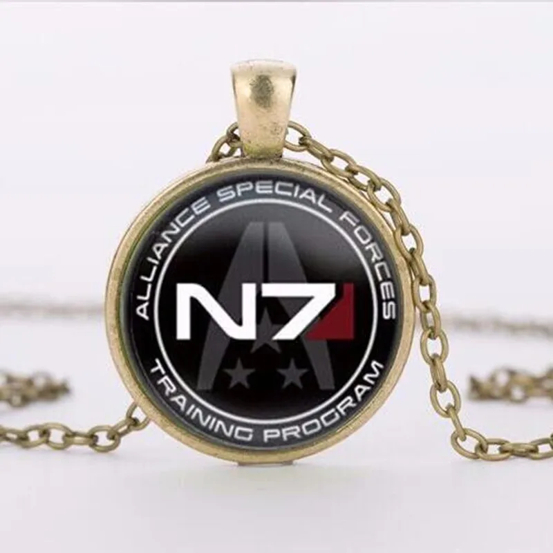 Новая мода стеклянный кабошон для кулона Mass Effect Цепочки и ожерелья вдохновил N7