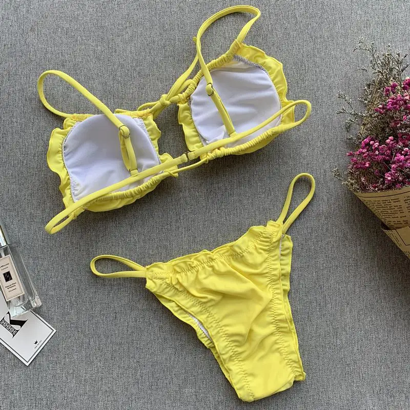 Sexy Bandage Bandeau Bikinis Women Swimwear Push Up Bikini Cut Out Bathing Suit Swimsuit Strappy Beachwear maillot de bain | Женская