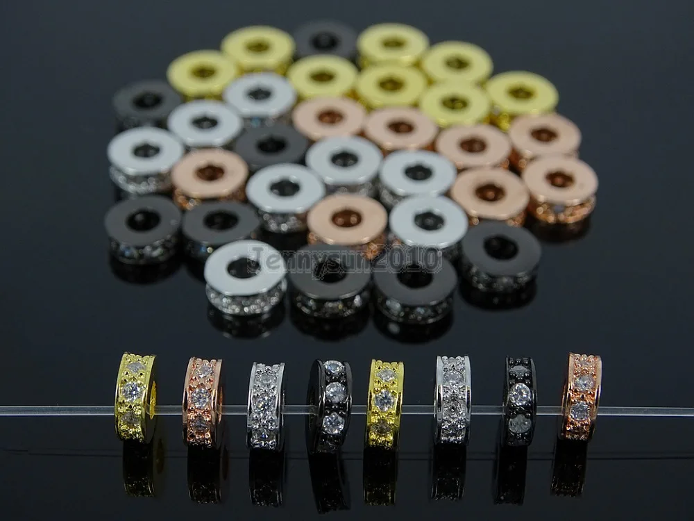 

Clear Zircon Gems Stones Pave Rondelle Bracelet Connector Charm Beads Gold Silver Rose Gold Gunmetal Plated 7mm 20Pcs/Pack