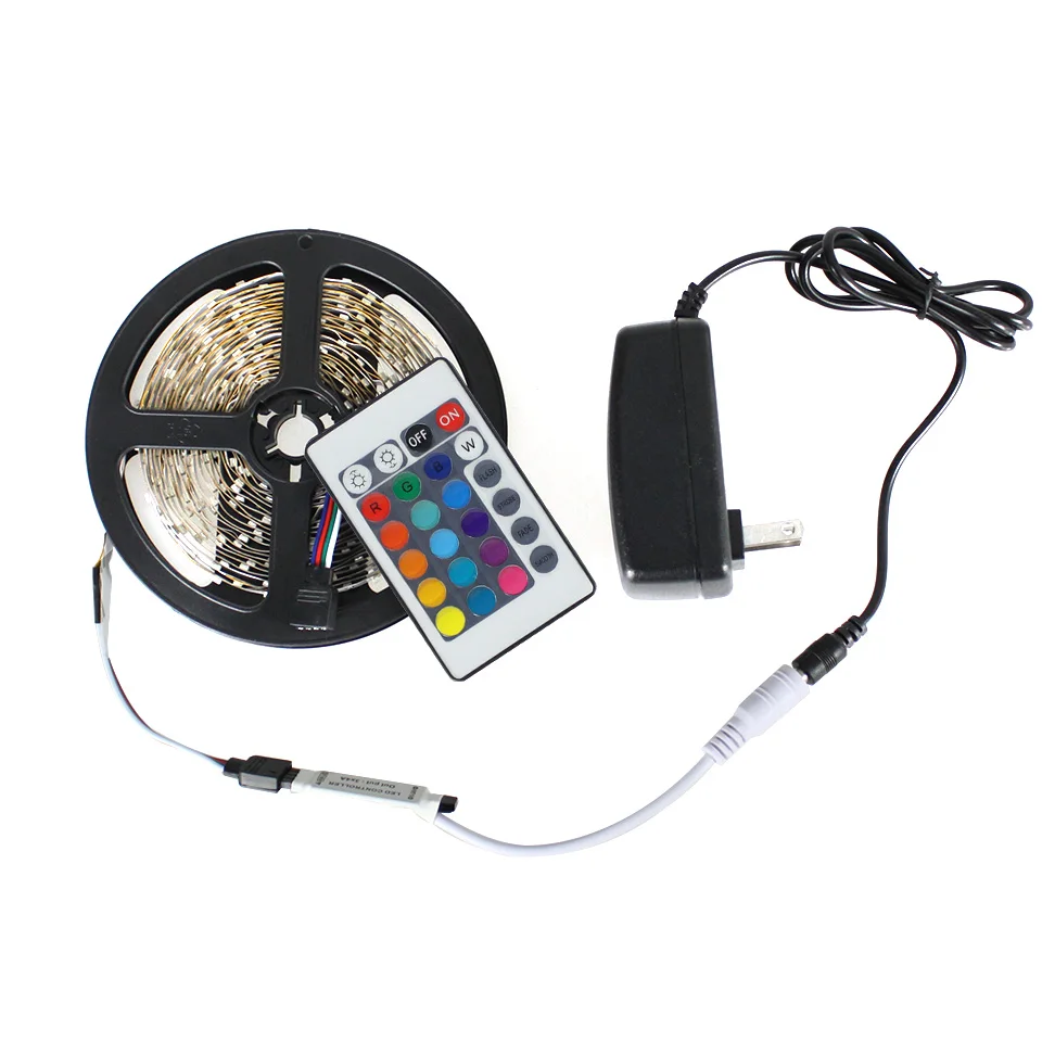 Супер Яркий светодиодная лента 5 М 300Led 3528 RGB 24Key ИК Пульт Дистанционного один цвет