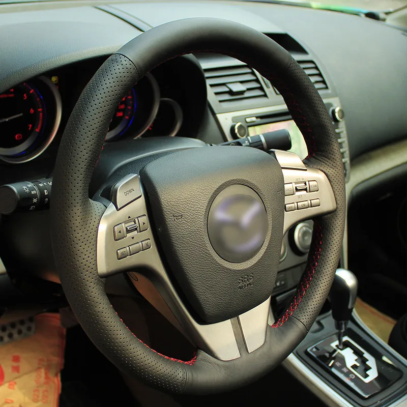 BANNIS сшитый вручную черный кожаный чехол на руль для старой Mazda 6 2009 | Автомобили и