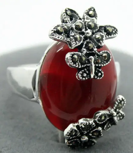 28*15mm RARE NATURAL RED Natural jade ONYX 925 SILVER MARCASITE RING SIZE 7/8/9/10 | Украшения и аксессуары