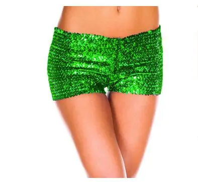 green Shikoroleva шорты Для женщин короткие Feminino сверкающие искрение блесток Stretch Bermuda Feminina танец балет цвета: золотистый, серебристый синий Mujer - Цвет: green