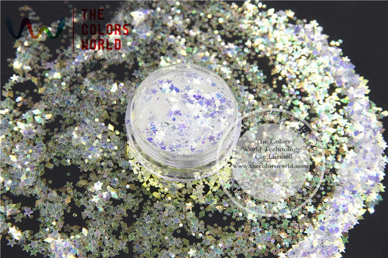 MR321-278 белый с синим светом красочные формы смешивания Блеск для дизайна ногтей