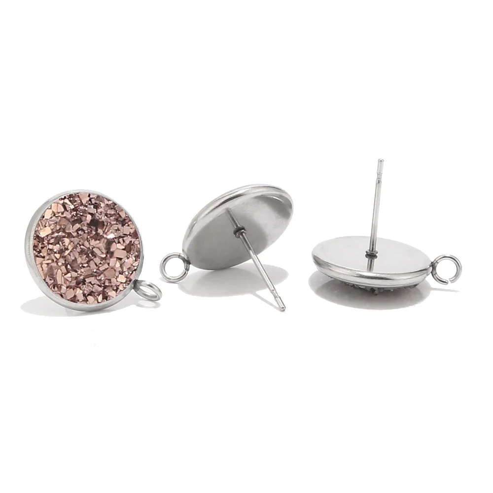 Earring Post 11 40 шт 12 мм из нержавеющей стали тусклый Серебряный тон Смола Druzy Аксессуары для украшений с петлей для сережек делая шпильки - Цвет: Earring Post 11