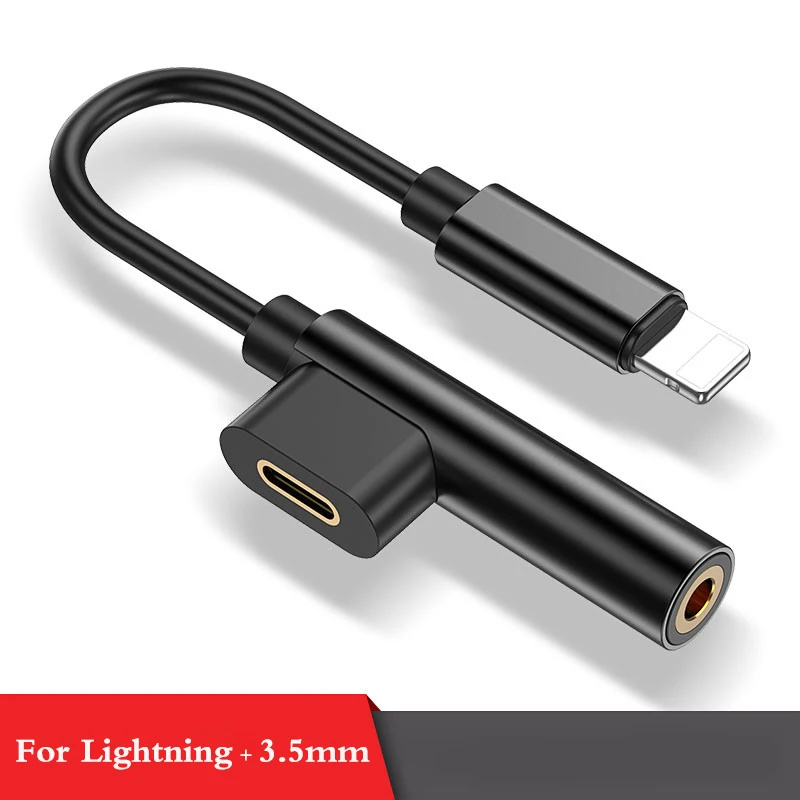 Black to 3.5mm GUSGU 2 в 1 аудио адаптер для iPhone 8 7 Plus XS XR зарядное устройство разветвитель Кабель для Lightning до 3,5 мм разъем для наушников разветвитель - Цвет: Black to 3.5mm
