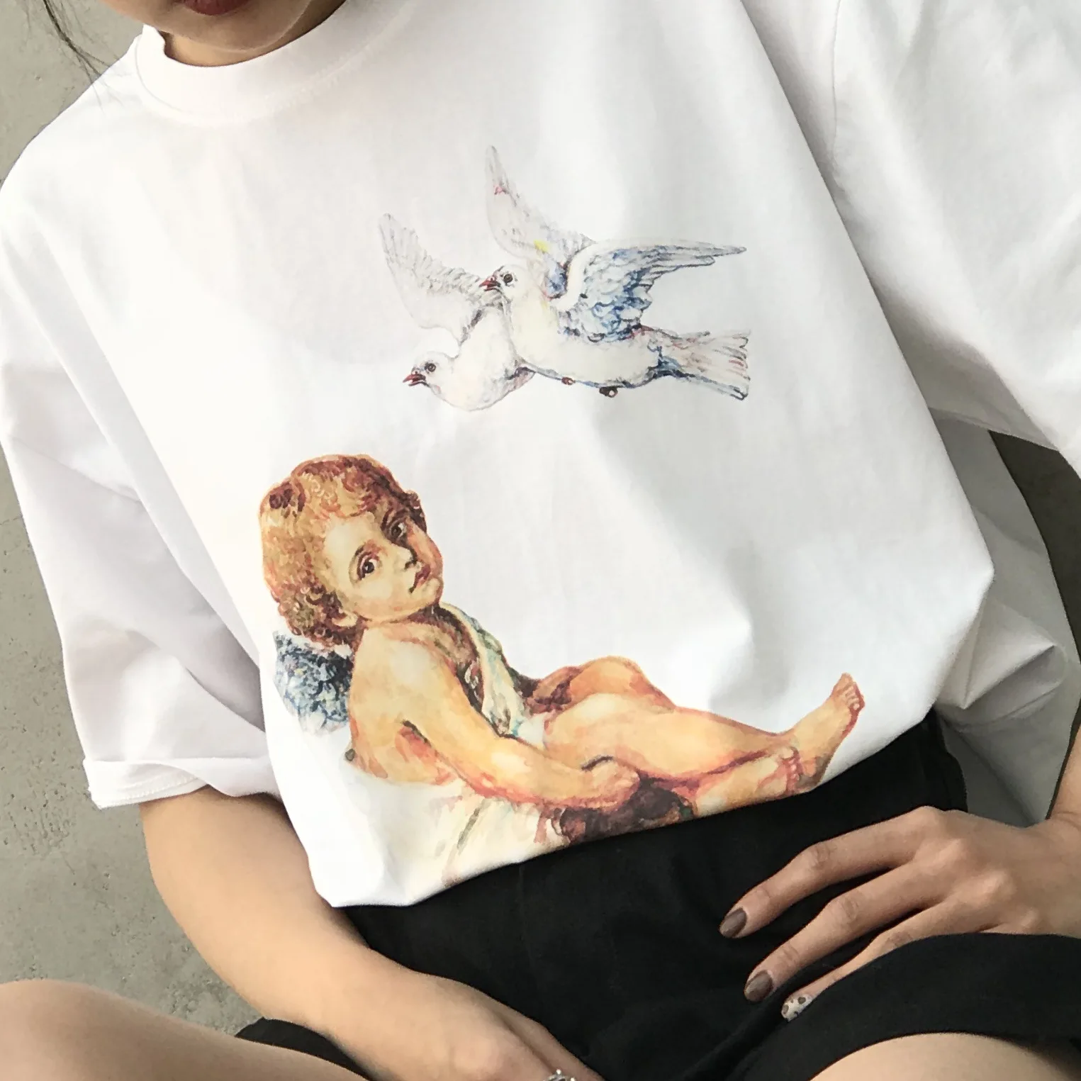 Harajuku футболка женская летняя хлопковая свободная с коротким рукавом Винтажная