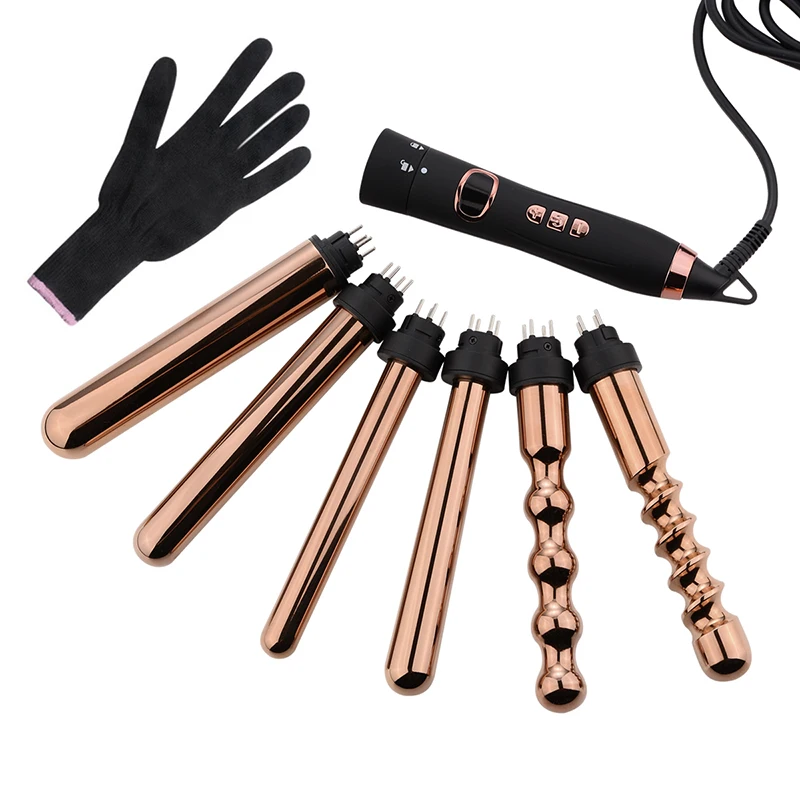 

Rose Gold Professional 5 in 1 Curling Iron Wand With Tripe Titanium Barrel Hair Curler Set Hair Curler Iron Salon Electric Tool