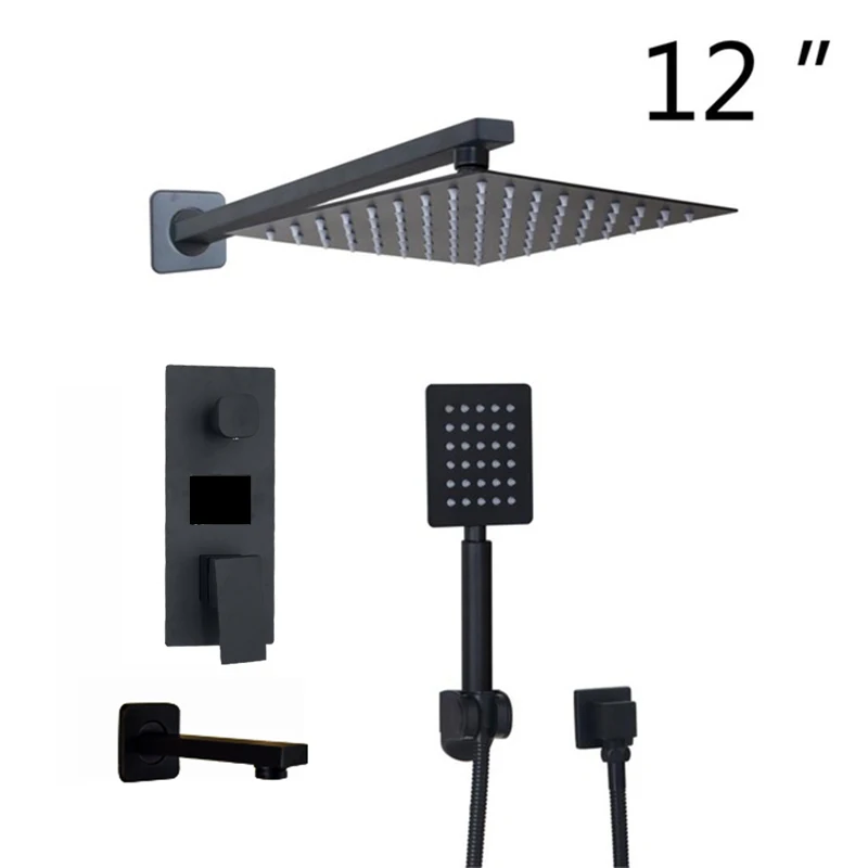 12 inch full set 03 KEMAIDI Ванная комната душевой кран 3 функции черный цифровой смесители для душа набор осадков Насадки для душа 2 Цифровой оптический кабель Дисплей смесителя - Цвет: 12 inch full set 03