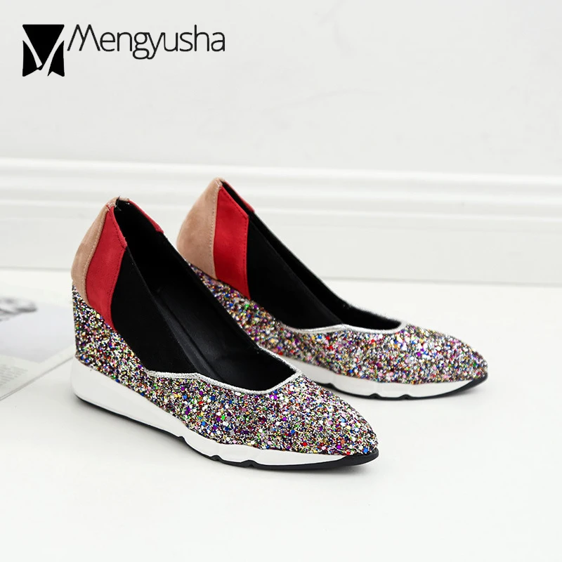 Туфли лодочки женские с блестками высокие туфли на платформе заостренный носок