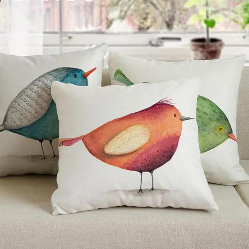 Ретро Домашний декор птица Подушки милые животного акварельным принтом мягкие