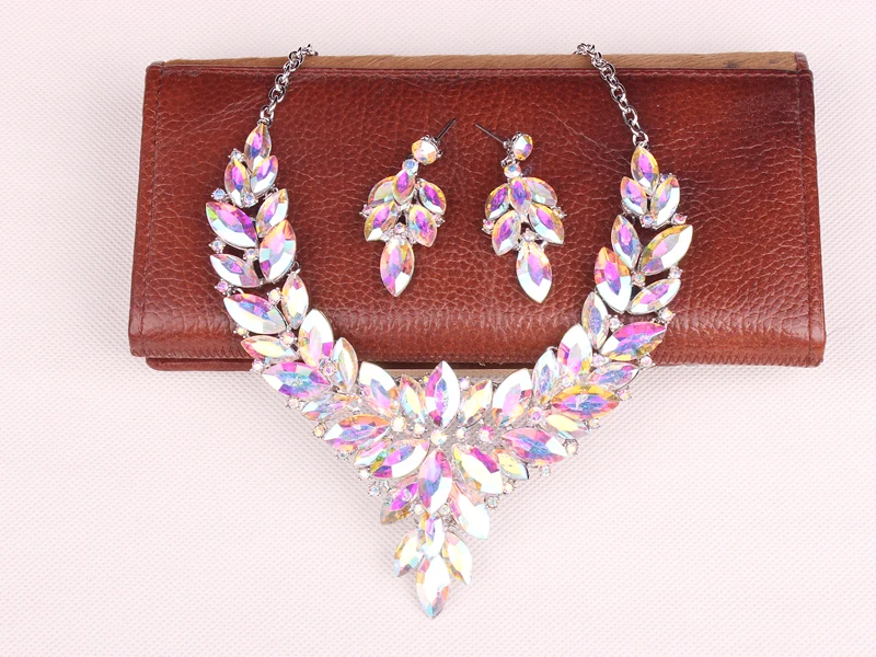 Женский ювелирный комплект из колье и серёг с кристаллами|necklace earring|bridal jewelry