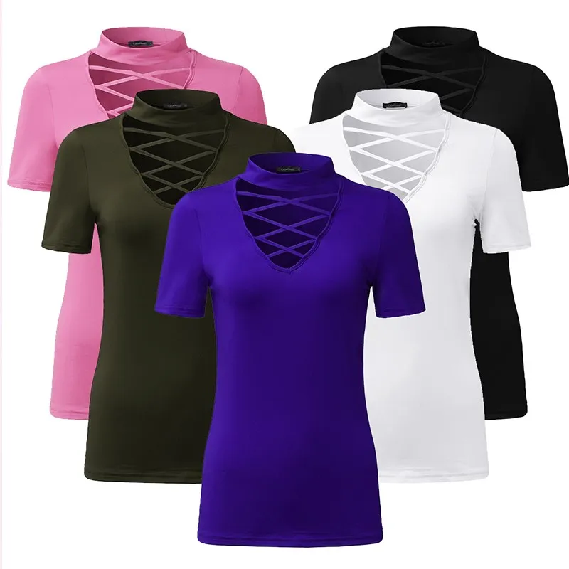 CELMIA Лето Для женщин Blusas Chocker глубокий вырез из блузки короткий рукав рубашки Обычная тонкая Однотонная футболка Oversize Топы S-4XL