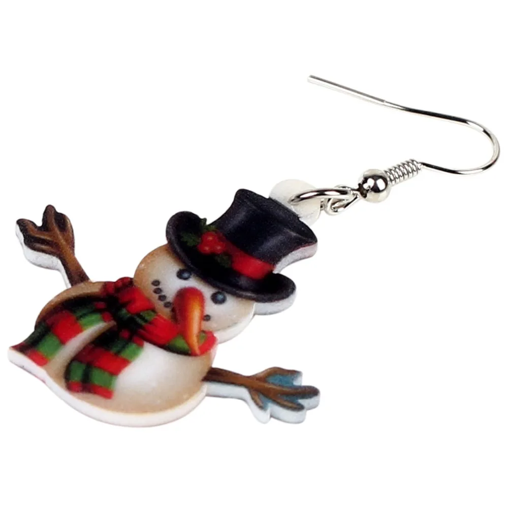 Bonsny Acrylic Christmas Gift Decoration Snowman Earrings Drop Dangle Fashion Navidad Jewelry For Women Girls Ornaments Bijoux | Украшения