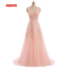 FADISTEE vestido de festa, милое Розовое Кружевное длинное вечернее платье с v-образным вырезом, вечерние платья невесты, сексуальные платья с открытой спиной и бусинами, платья для выпускного с жемчугом на шнуровке
