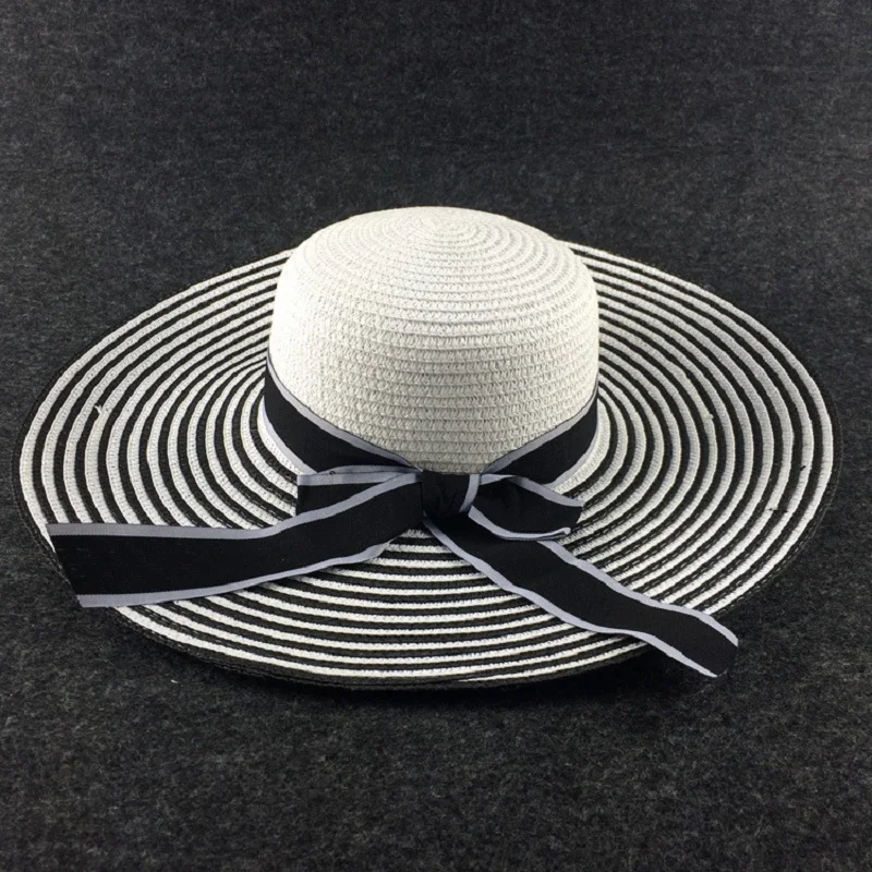 Шляпа женская Соломенная Складная с широкими полосками модная пляжная Панама от
