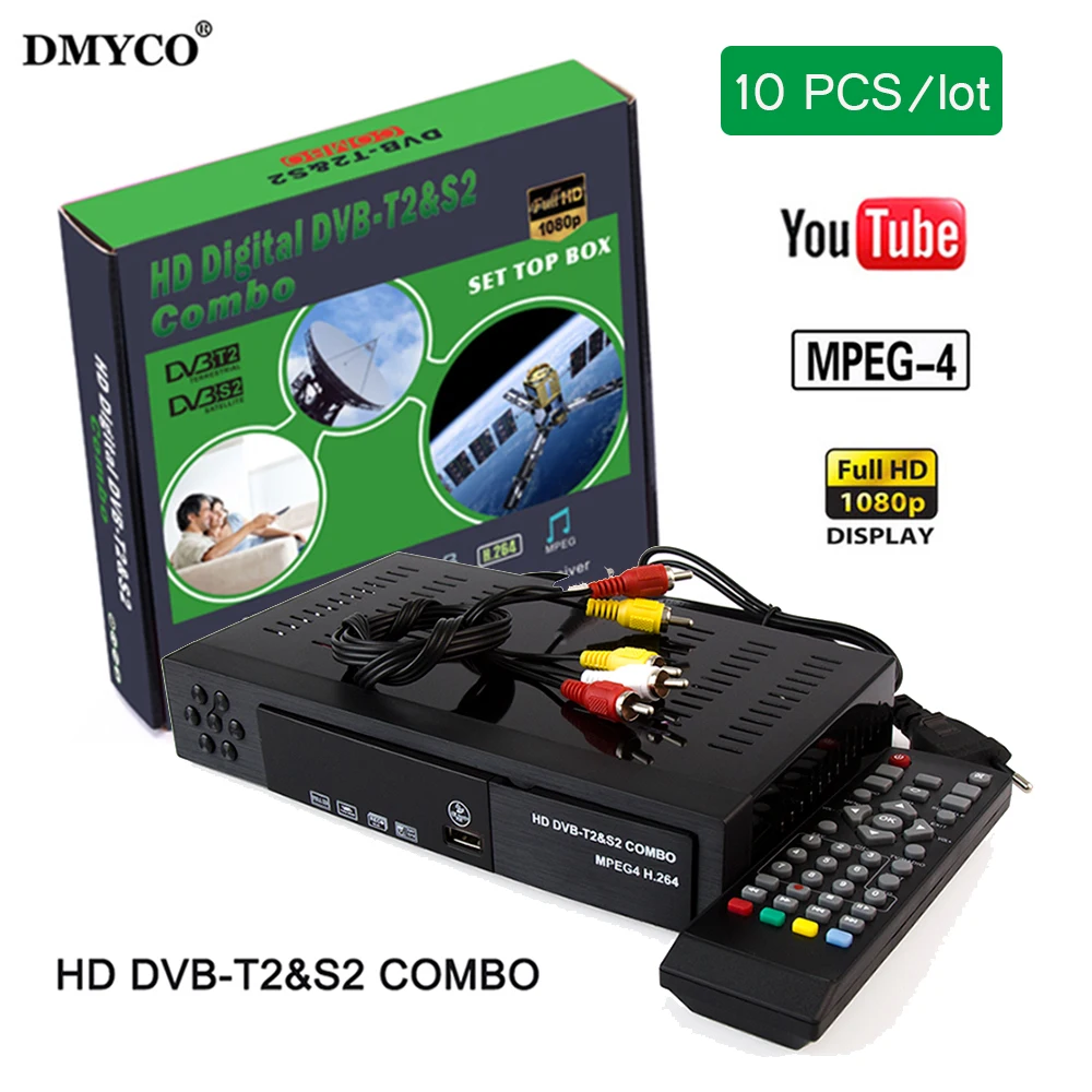 10 шт. с бесплатной доставкой HD цифровой DVB T2 S2 эфирный спутниковый ТВ приемник