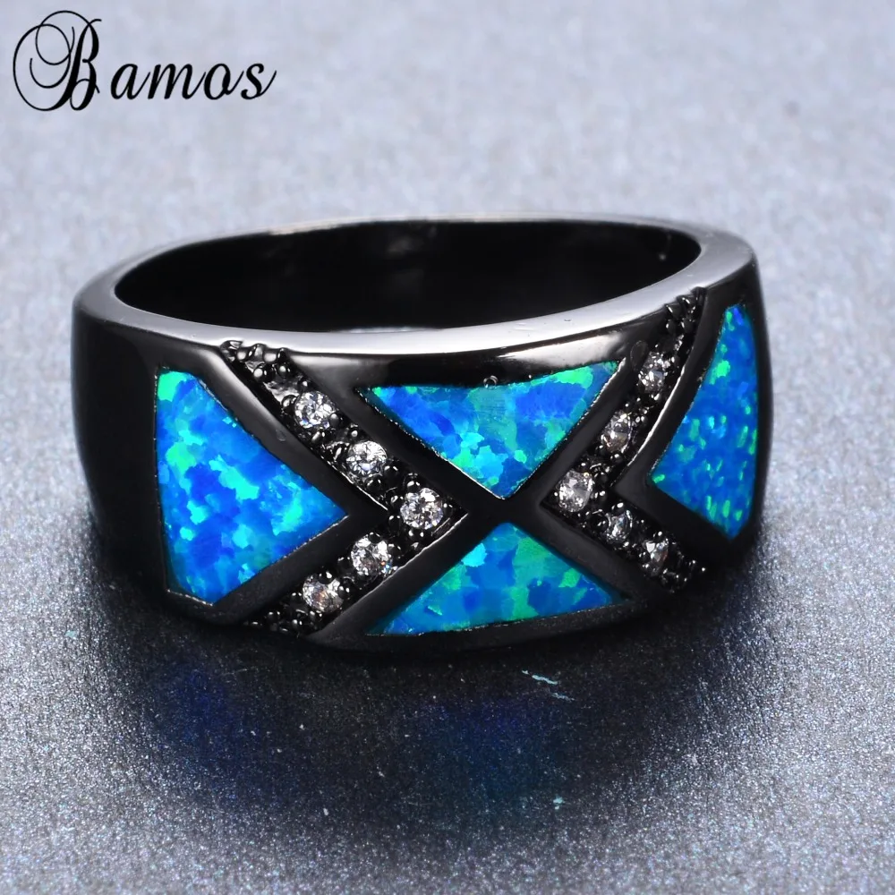 Модные ювелирные изделия Bamos кольцо с голубым огненным опалом заполненное черным