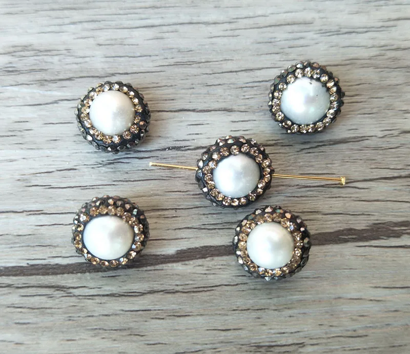 

10Pcs Round White Pearl spacer connector,pave rhinestone pearl beads For DIY Making Bracelet necklace Jewelry Finding BD205