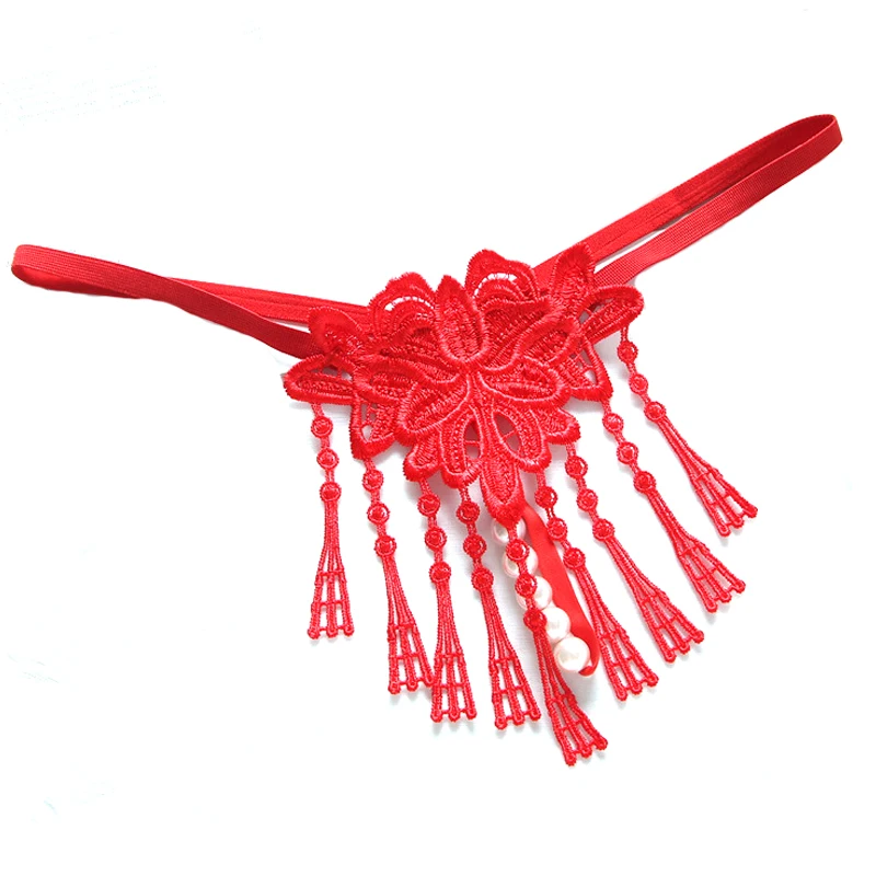 Женские трусики для секса стринги с открытой промежностью и грушевыми бусинами