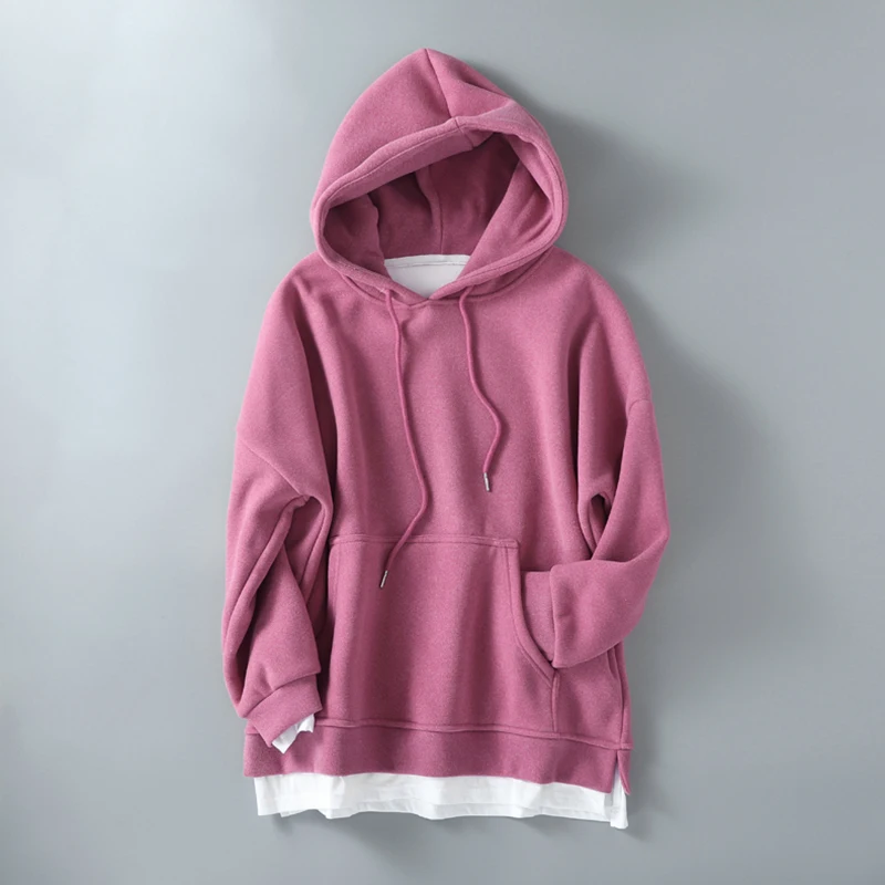 Rose Pink FATIKA, базовые повседневные толстовки, Женская Лоскутная Толстовка с капюшоном, длинный рукав, свободный плотный пуловер, весна-осень, Новинка - Цвет: Rose Pink
