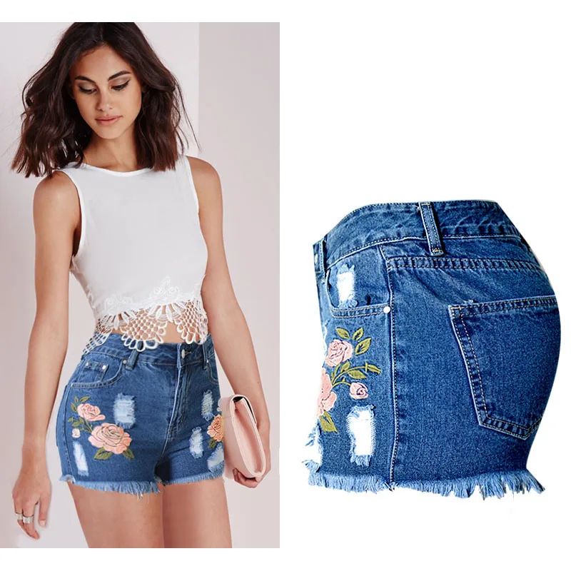 SUNSPA Цветок вышивка высокая талия шорты женские Повседневная уличная мини женщин