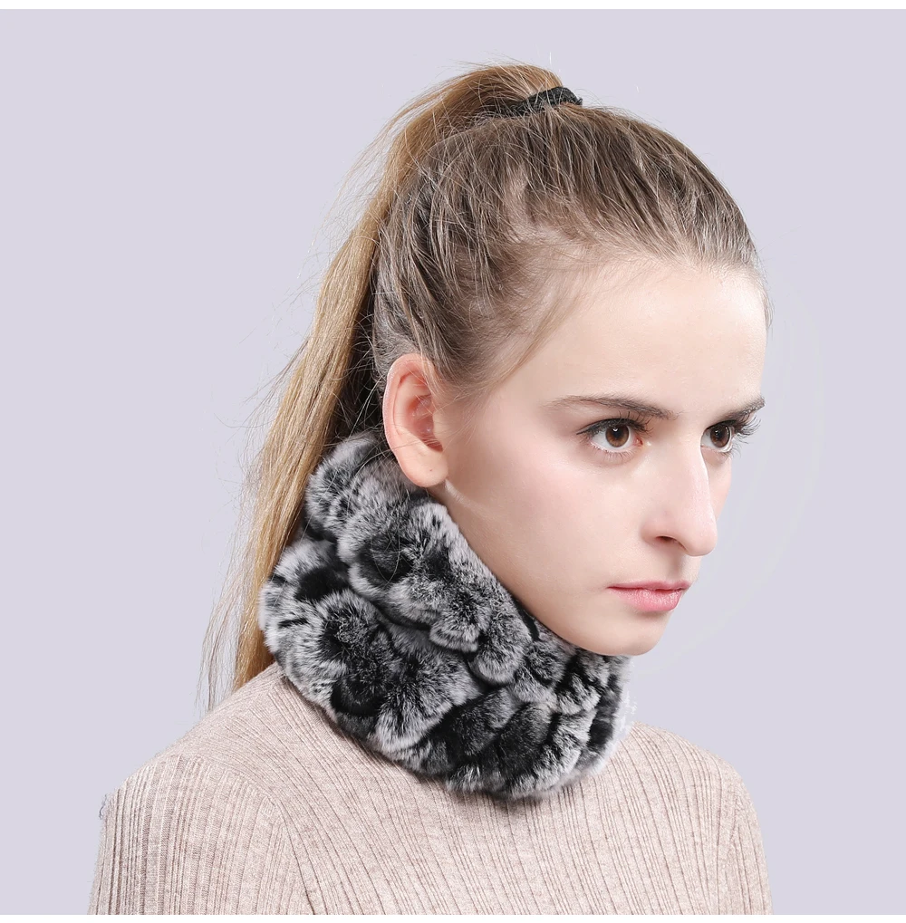 Women Real Fur Handmade Stretch Fur Scarf Knit Genuine Rex Rabbit Fur Headbands Girls Natural Fur Ring Cowl Snood Scarves Winter