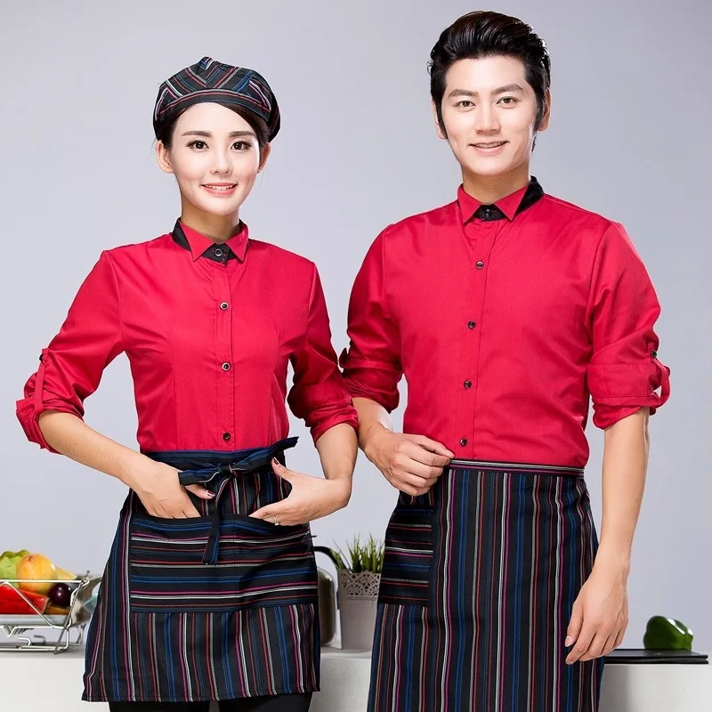 Restaurant Hot Pot Waitress Work Clothing Uniform Fast Food Shops Cafe Bakery Catering Hotel Waiter Long Sleeve Overalls H2394 |