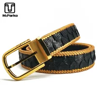 McParko Snakeskin Belt Genuine Leather Snakeskin Luxury Braided Belt Snake Jean's Belts Men Hiphop Punk Style Waist Strap man