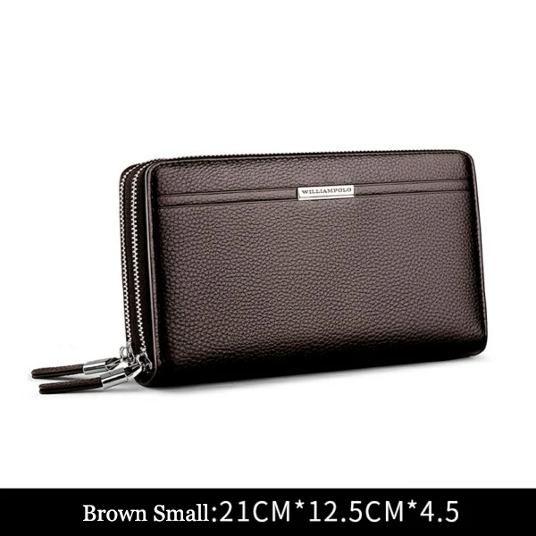 Brown Small Натуральная кожа Большой кошелек мужской длинный большой емкости Cutch Сумочка двойная молния Повседневная Роскошная брендовая сумка с наручным ремешком - Цвет: Brown Small