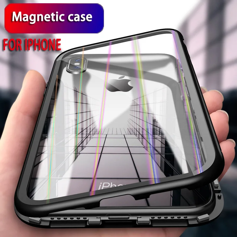 Magneto Magnetic Adsorption metal case for iphone X 7 8 luxury cover 6 s Plus magnet tempered glass cases |