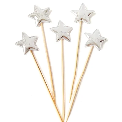 silver star 5 шт./партия, украшение для торта в виде милого сердца, звезды, короны, для дня рождения, кекс, флаг, детский душ, вечерние украшения для свадьбы - Цвет: silver star