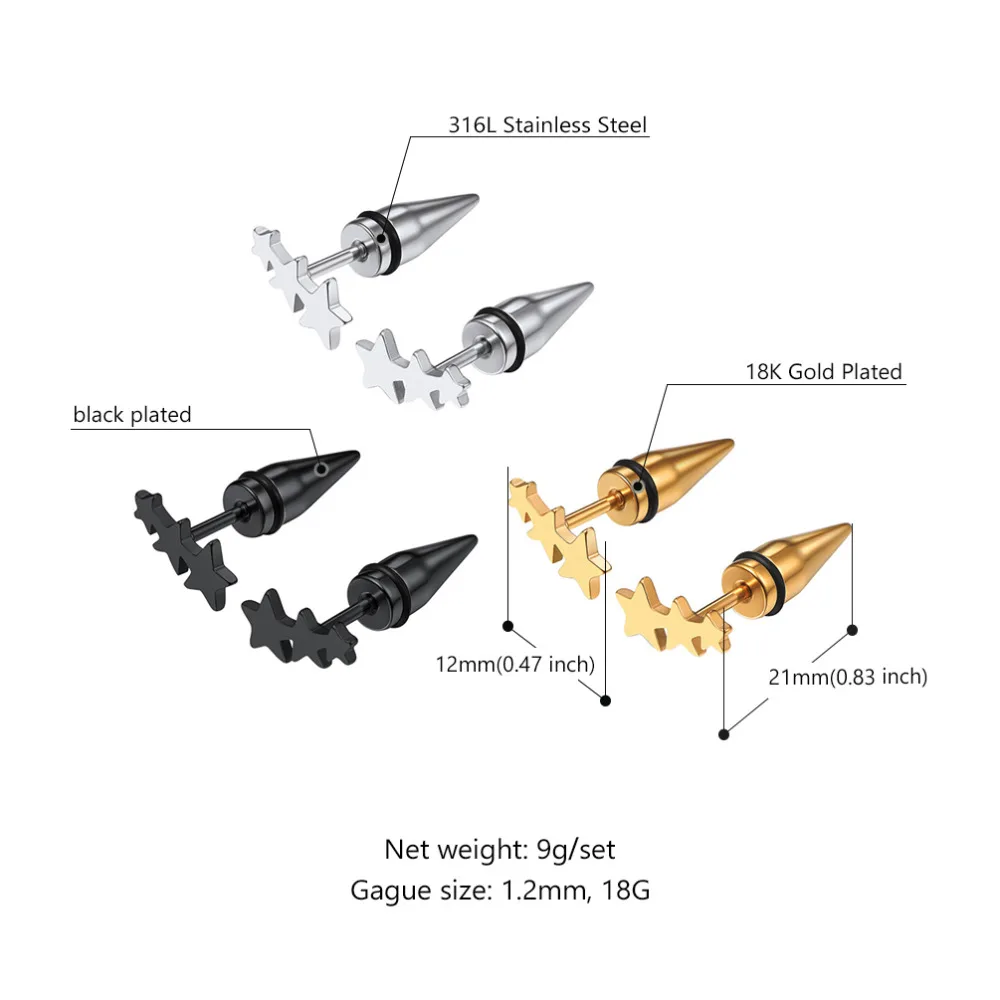 PROSTEEL Geometry Star Stud Earrings 3 Pair/Set for Women Girls Fashion Jewelry Accessories oorbellen voor vrouwen 3PSE3276JGH | Украшения