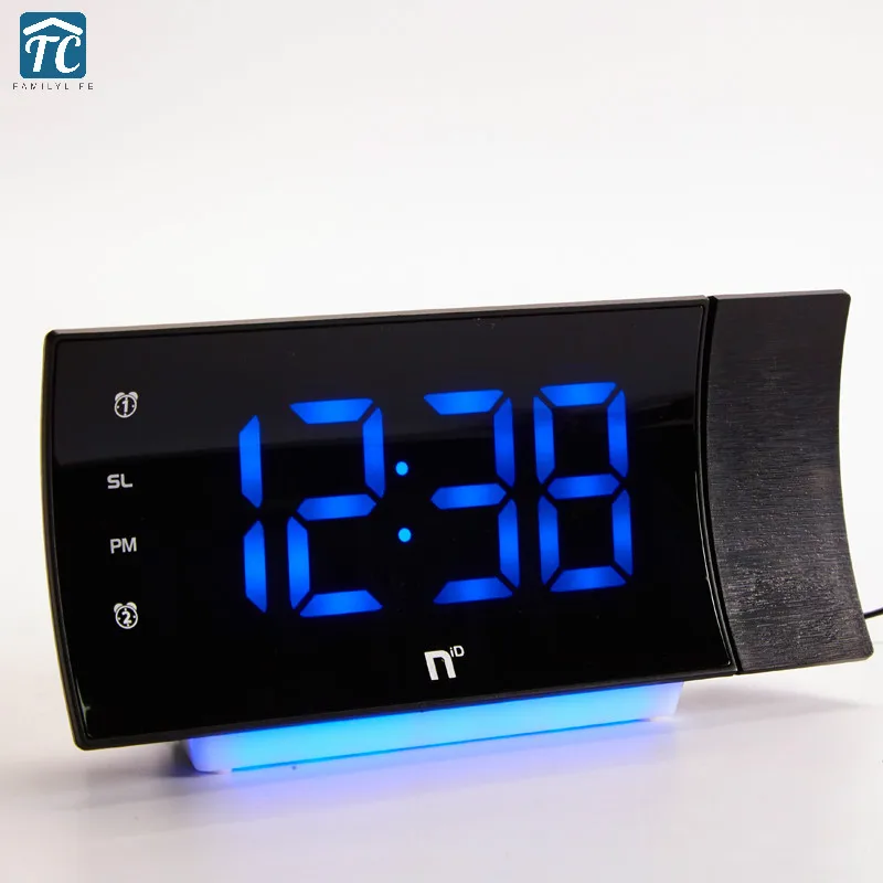 

Fm Radio Alarm Clock Led Digital Electronic Table Projector Watch Time Projection Rotating Thermometer Snooze Desktop Clocks