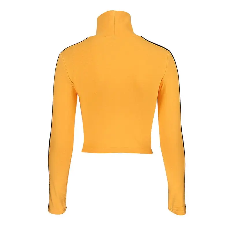 Streetwear T Shirt Long Sleeve Women Yellow Turtleneck Harajuku Tshirt Letter Stripe Hipster Summer Fitness Casual Crop Top Girl | Женская