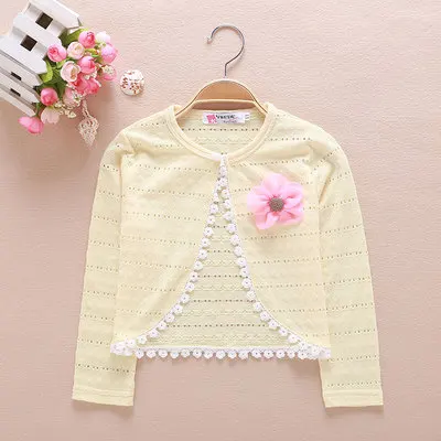 Large Lace Yellow Весенне-летний белый кардиган, тонкое пальто для девочек мягкая верхняя одежда для От 2 до 9 лет, Детская Хлопковая одежда для маленьких девочек Детский кардиган с длинными рукавами - Цвет: Large Lace Yellow