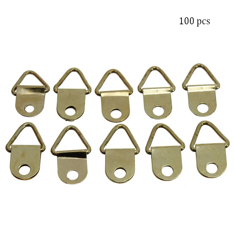 100pcs Золотая картинка Вешалки латунь Треугольники фоторамка настенное крепление вешалка крючок кольцо Железный 10/40/50/100 шт.; ; детское нижнее белье - Цвет: 100pcs