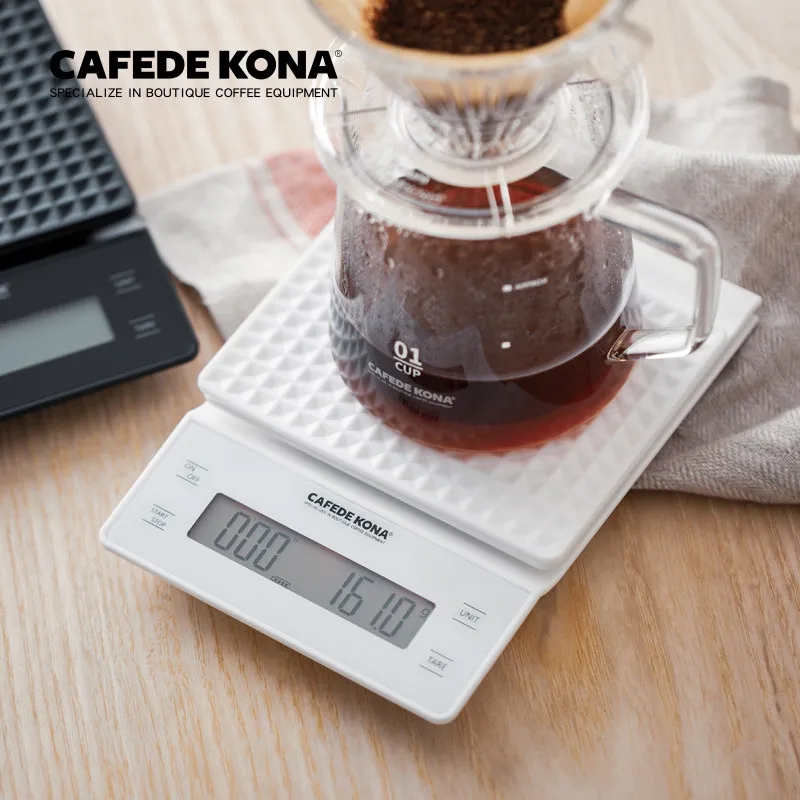Cafede kona Портативный кг/3 кг/0,1 г капельного Кофе весы с таймером электронные цифровые Кухня весы высокой точности ЖК-дисплей электронные весы