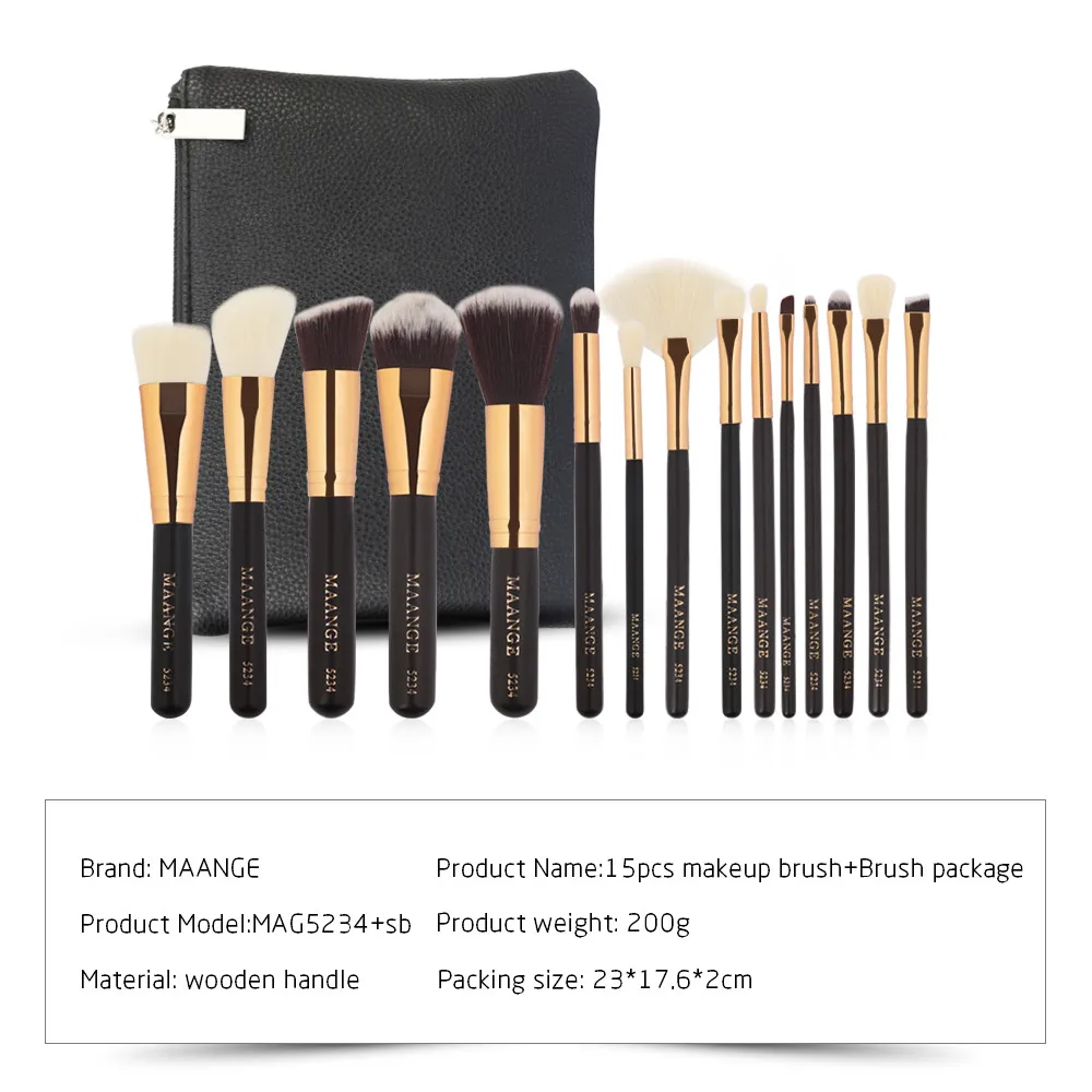 MAANGE 15 шт. деревянная ручка набор кистей для макияжа Профессиональная Пудра