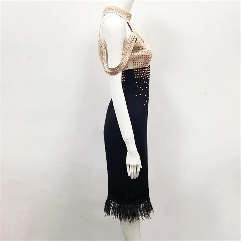 Женское вечернее платье без бретелек CIEMIILI черное Бандажное Платье До Колена с