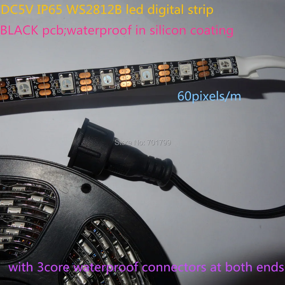 4 м DC5V IP65 WS2812B светодиодная Адресуемая Пиксельная полоса 60 светодиодов/м Черная