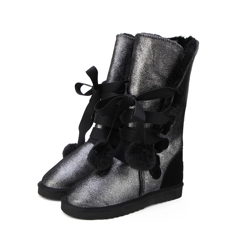 Black HABUCKN классические женские зимние ботинки кожа зимняя обувь ботинки bota feminina botas mujer zapatos Для женщин водонепроницаемые зимние ботинки - Цвет: Black