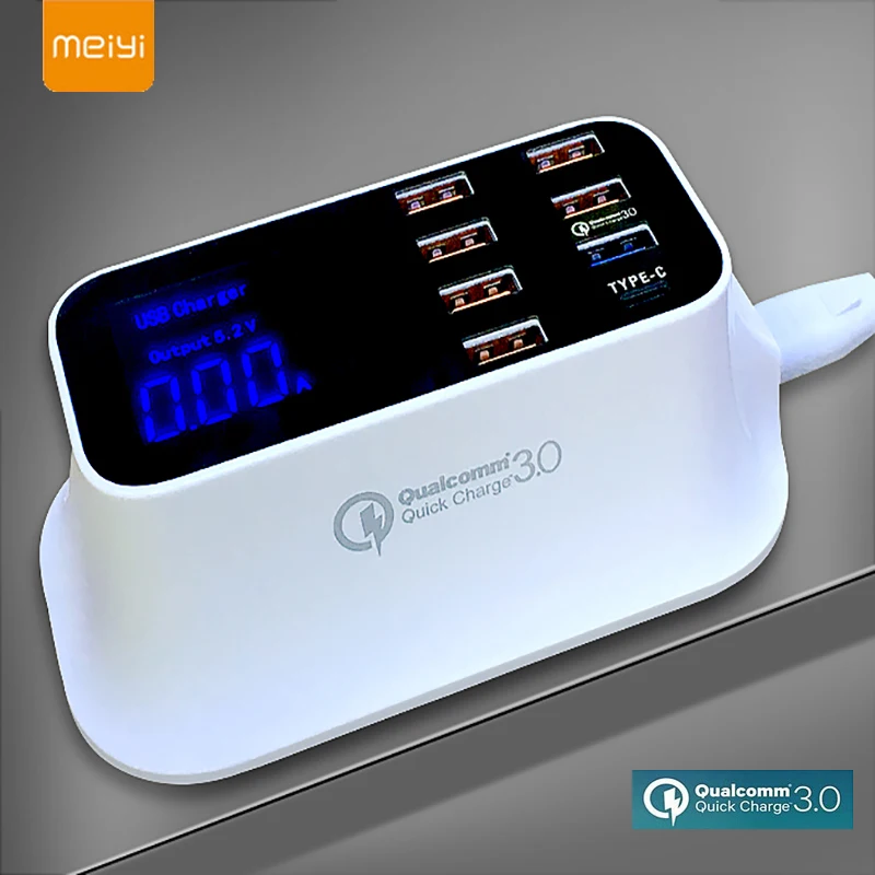 MEIYI Quick Charge 3,0 Смарт USB зарядное устройство адаптер станция светодиодный дисплей Быстрая зарядка мобильный телефон планшет настенное зарядное устройство для iphone X
